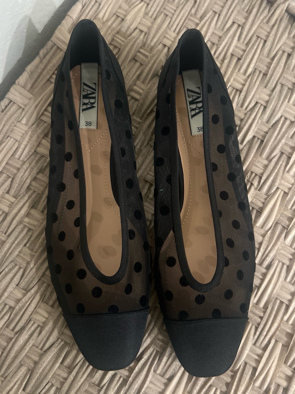 Zara Black Polka Dot Mesh Ballet Flats